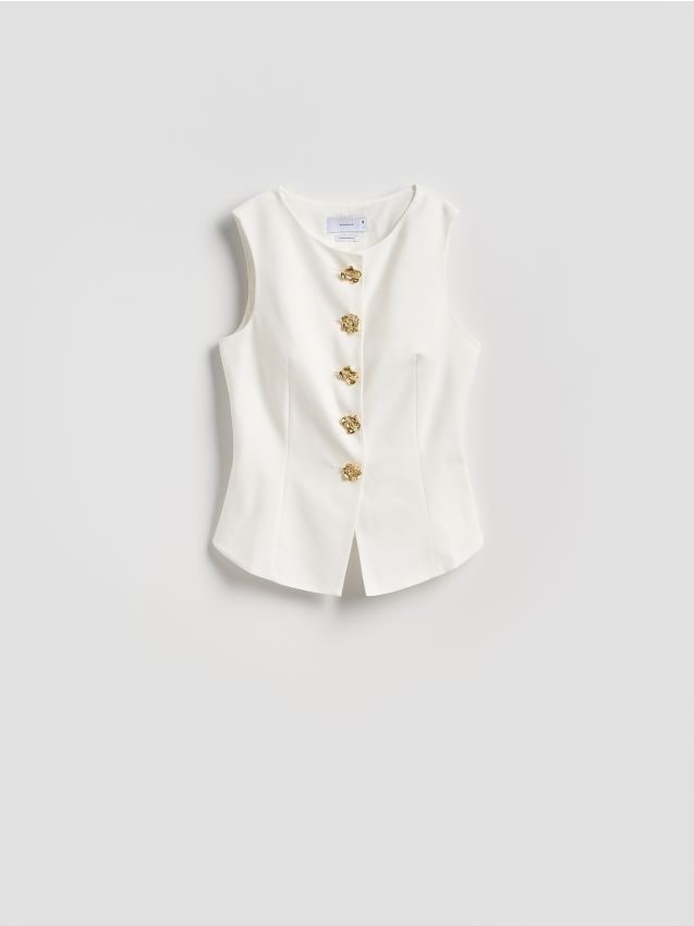 Reserved - Kamizelka z ozdobnymi guzikami - złamana biel