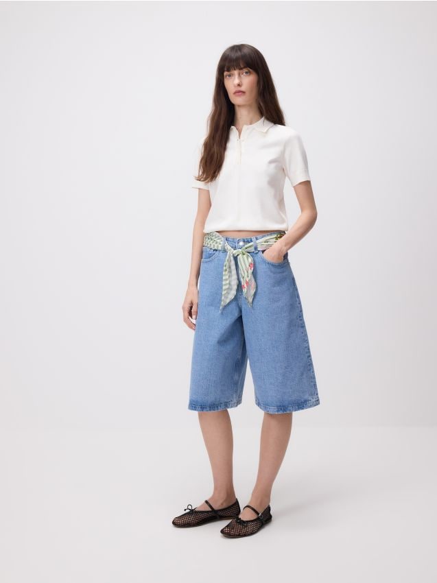 Reserved - Jeansowe bermudy z bandaną - niebieski