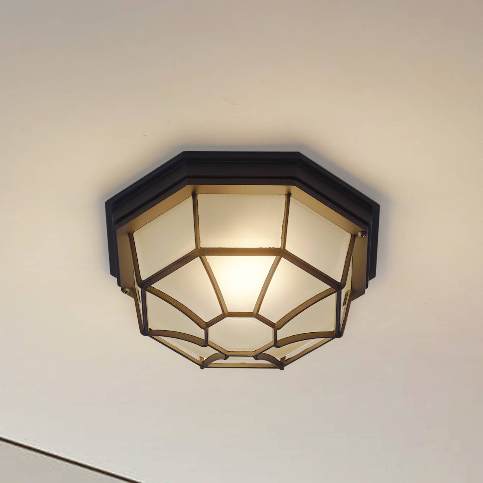 Zewnętrzna lampa sufitowa Lindby Idril, antracyt, metal, Ø 26,5 cm