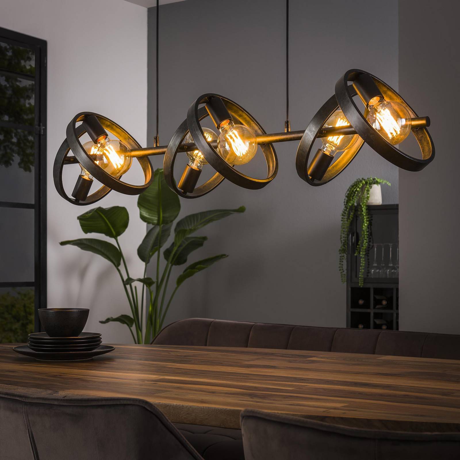 ZIJLSTRA Lampa wisząca Ringelbach, możliwość ściemniania, czarny, salon / jadalnia, metal, nowoczesny