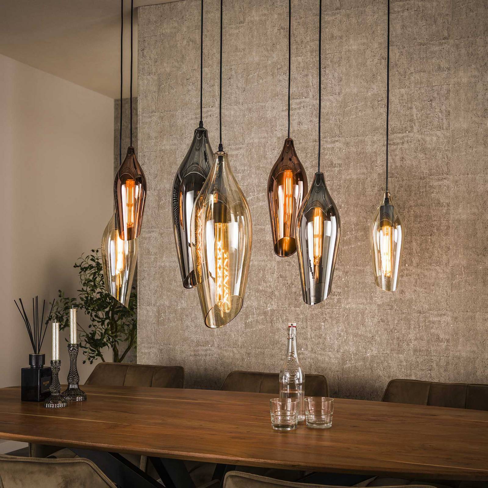 ZIJLSTRA Lampa wisząca szklana Mixture 4+3, możliwość ściemniania, multikolor, salon / jadalnia, szkło