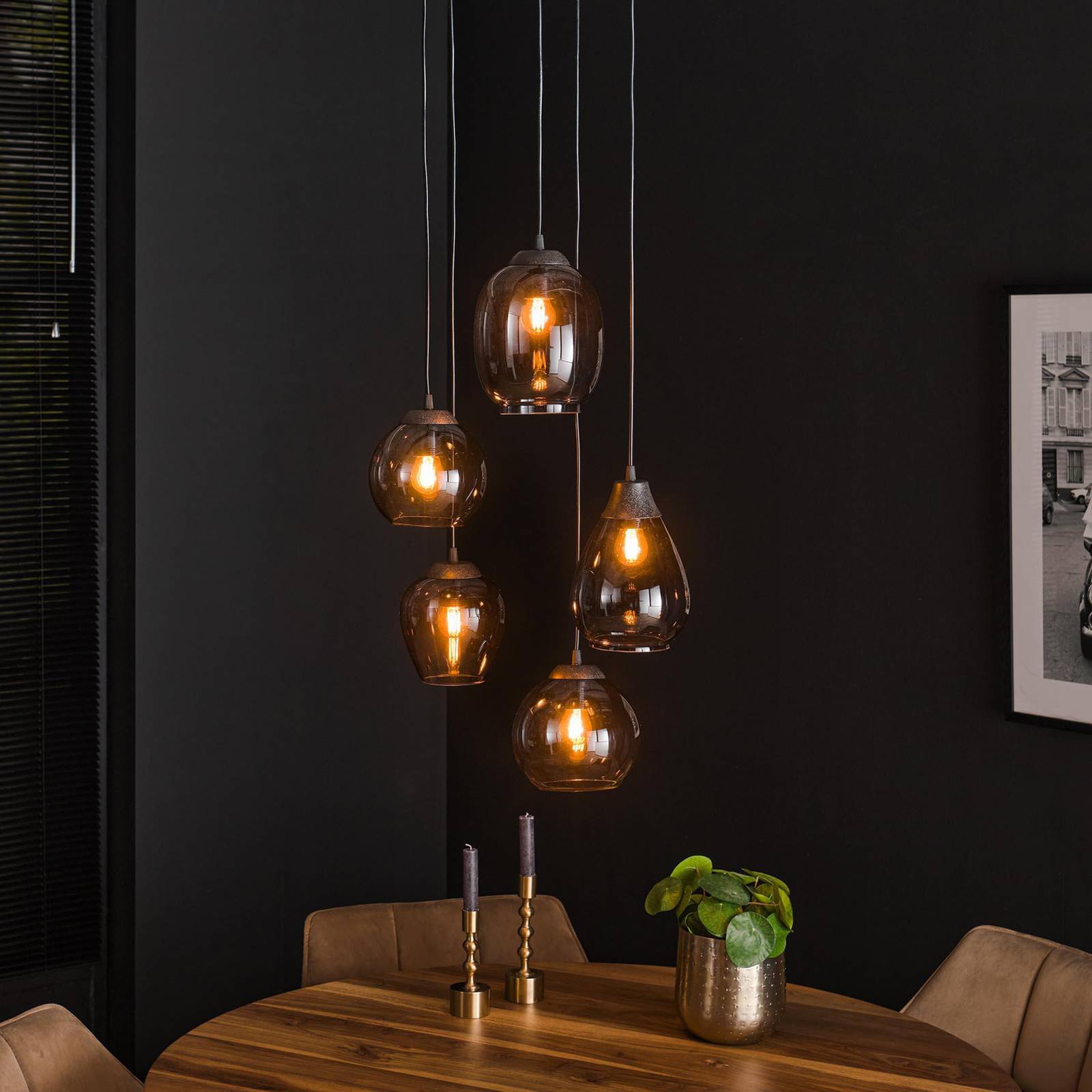 ZIJLSTRA Lampa wisząca szklana Lord-Nigel, możliwość ściemniania, aluminiowy / szary / cynkowy, salon / jadalnia, szkło