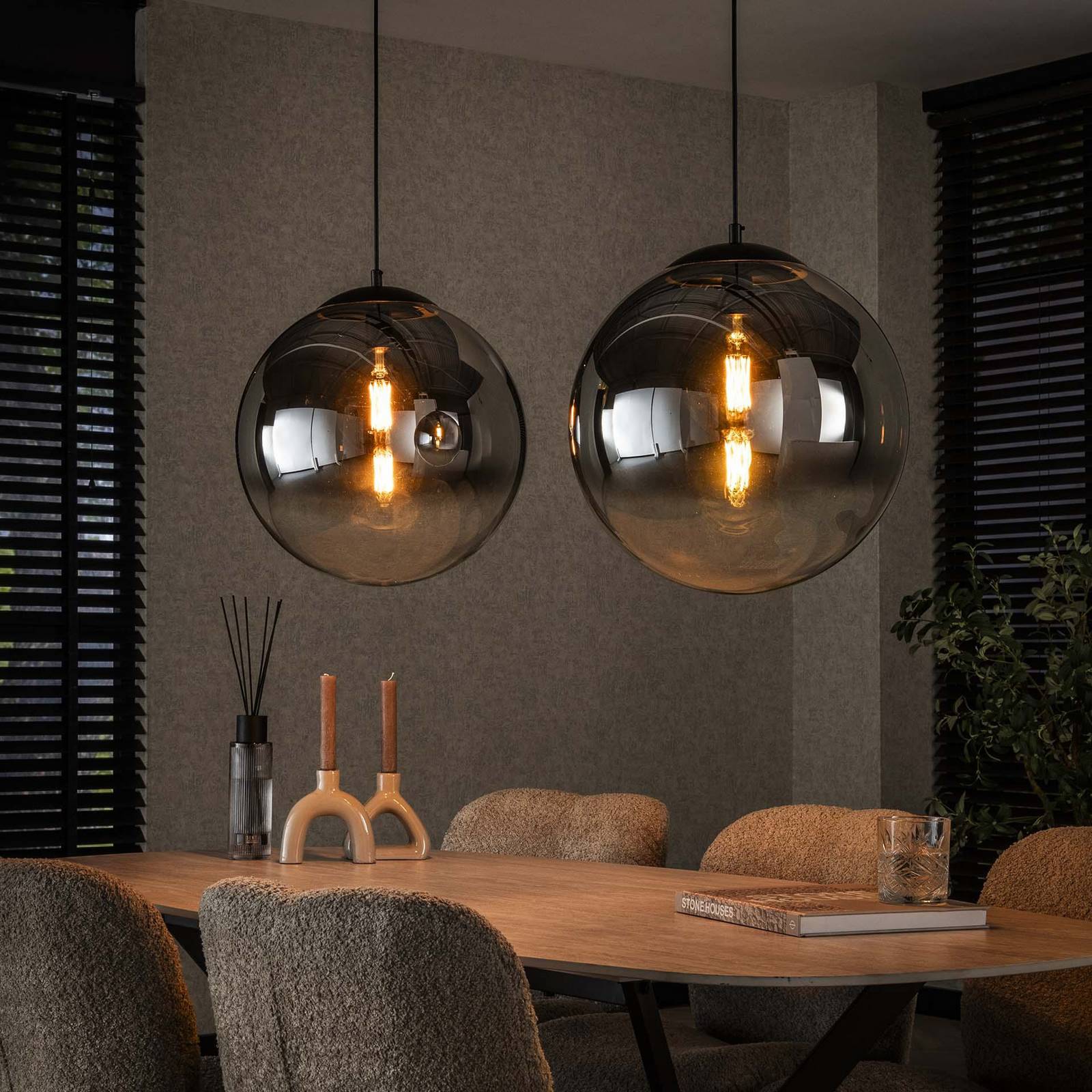 ZIJLSTRA Lampa wisząca szklana Glassball XL, możliwość ściemniania, aluminiowy / szary / cynkowy, salon / jadalnia, szkło