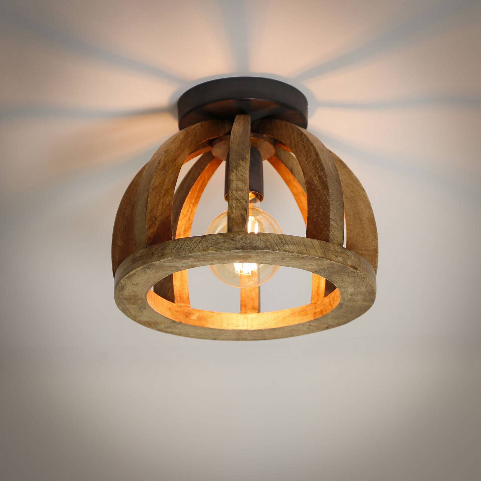 ZIJLSTRA Lampa sufitowa Vesterland, możliwość ściemniania, jasne drewno, salon / jadalnia, drewno