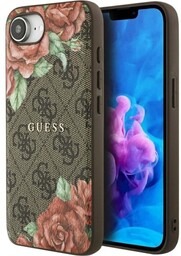 Guess Etui Hardcase 4G Flowers Print MagSafe do iPhone 16e, brązowe