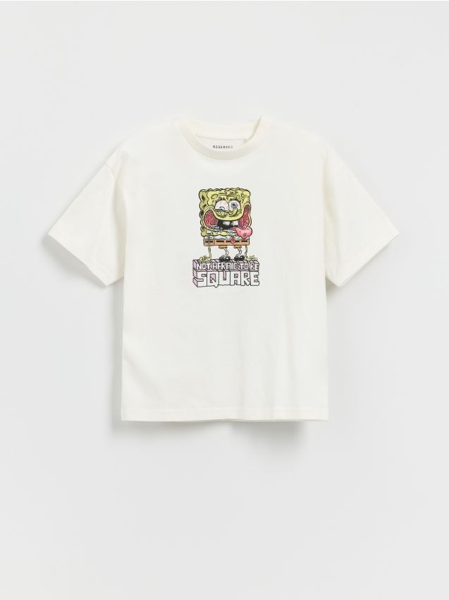 Reserved - T-shirt SpongeBob - złamana biel