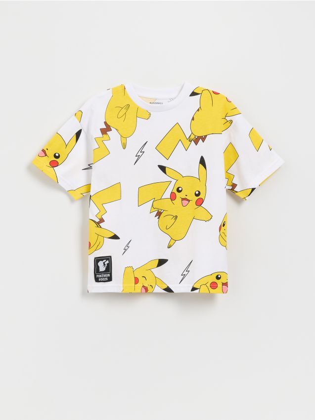 Reserved - Bawełniany t-shirt Pokemon - złamana biel