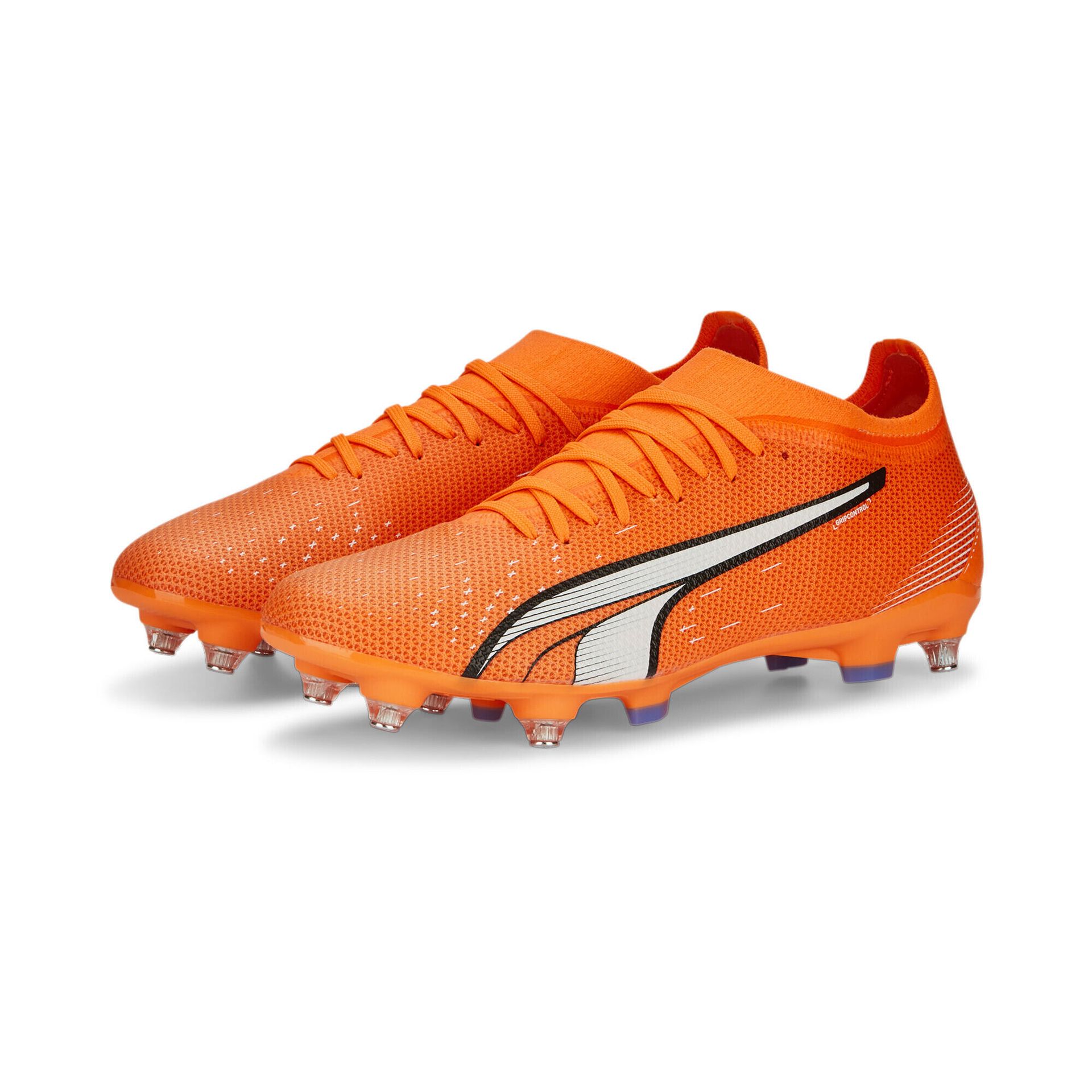 PUMA Męskie buty piłkarskie Ultra Match Mxsg, Ultra pomarańczowy Puma biały niebieski błyszczący, 42 EU