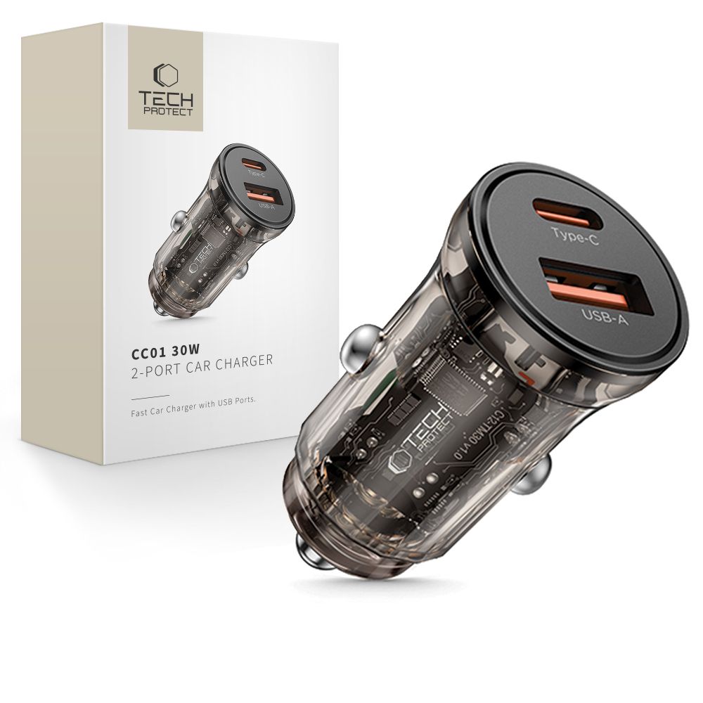 TECH-PROTECT CC01 2-PORT CAR CHARGER PD30W/QC3.0 BLACK