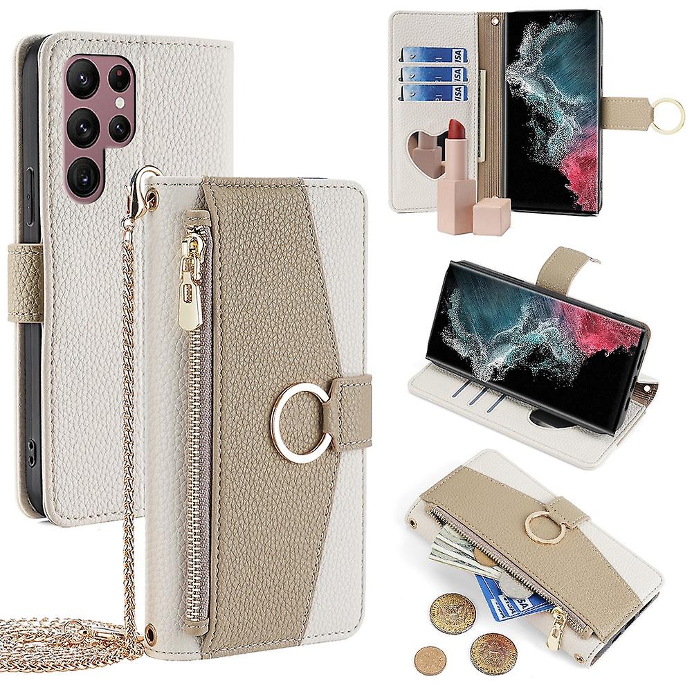 Dla Samsung Galaxy S22 Ultra 5G Etui Crossbody Zipper Skórzany Pokrowiec Na Telefon Portfel - Biały Style D Samsung Galaxy S22 Ult