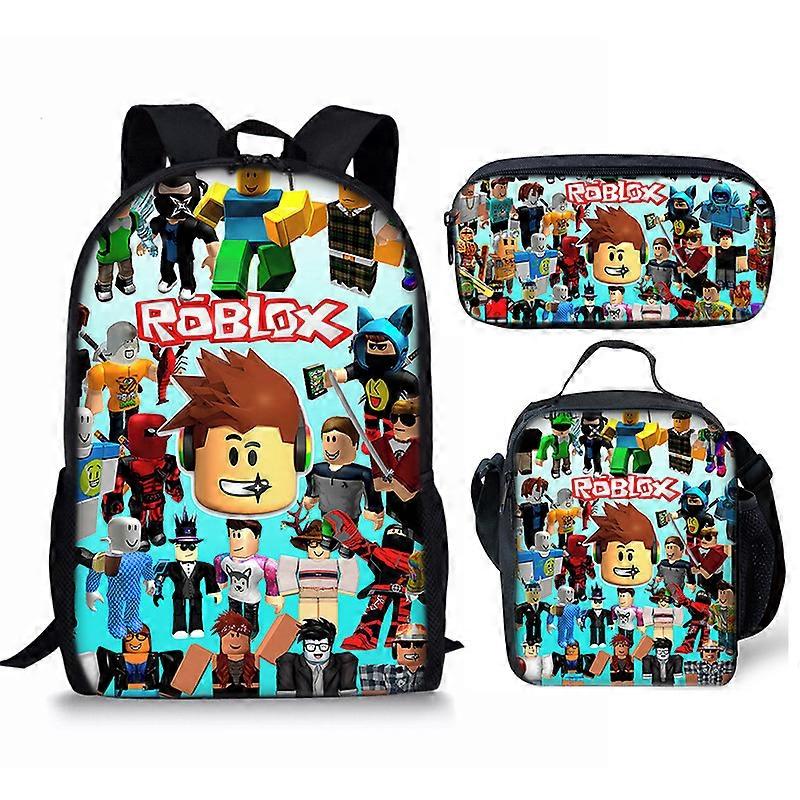 Nowy tornister studencki Roblox Plecak z nadrukiem cyfrowym Roblox trzyczęściowy zestaw torba na lunch piórnik 32 -NMAOV