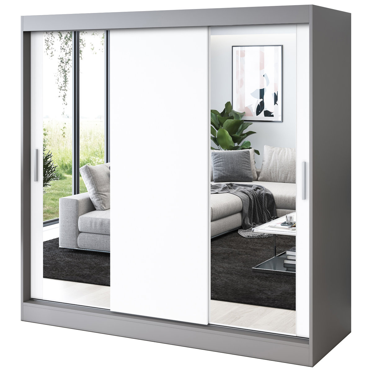 Szafa przesuwna 2x Lustro 200x200 Sofia , Antracyt mat / Biały mat