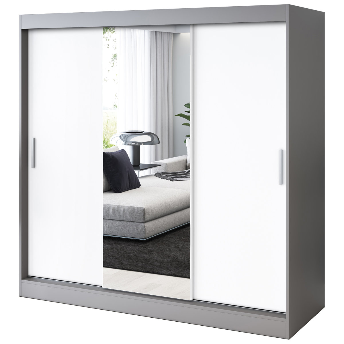 Szafa przesuwna 1x Lustro 200x200 Hugo , Antracyt mat / Biały mat