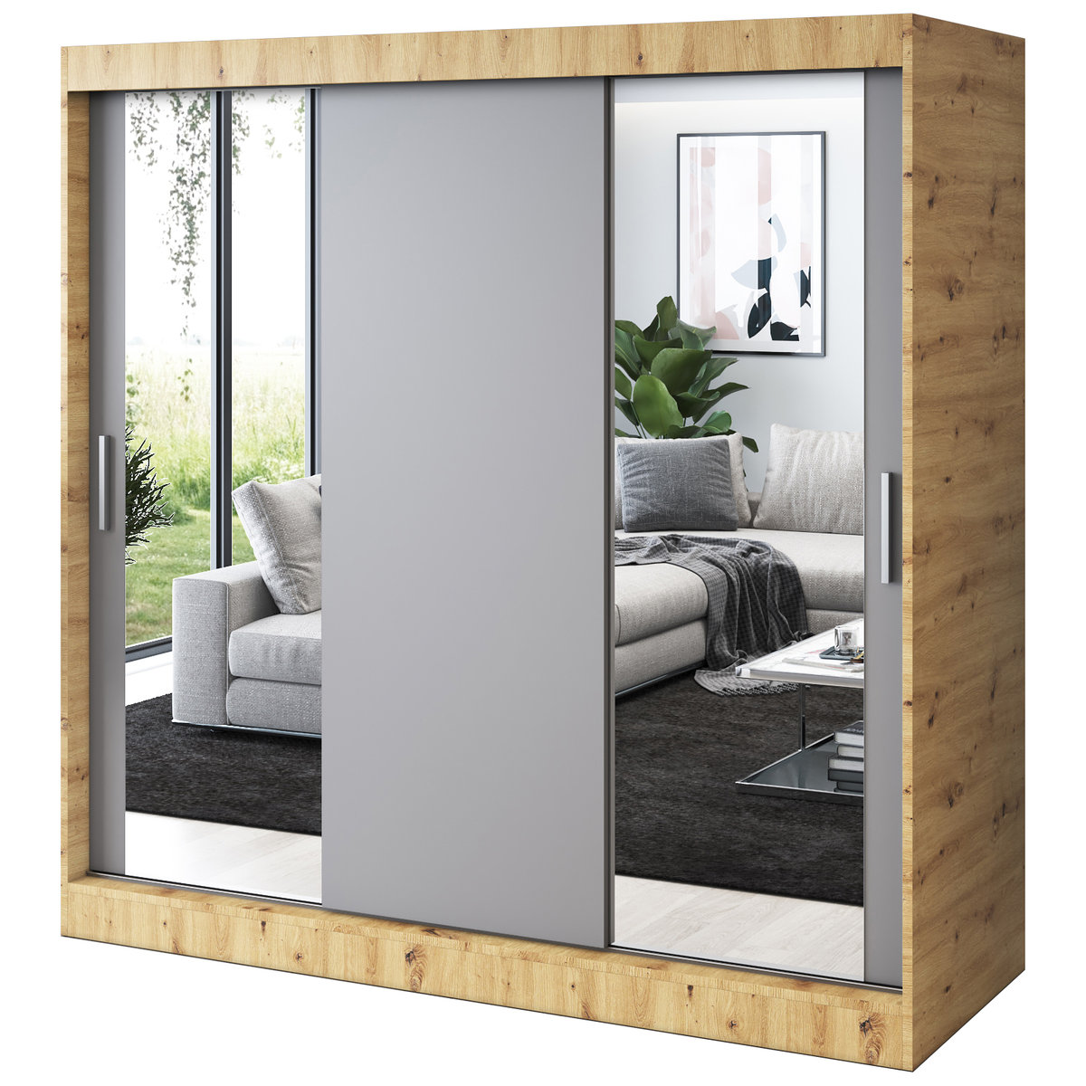 Szafa przesuwna 2x Lustro 200x200 Sofia , Dąb Artisan / Antracyt mat