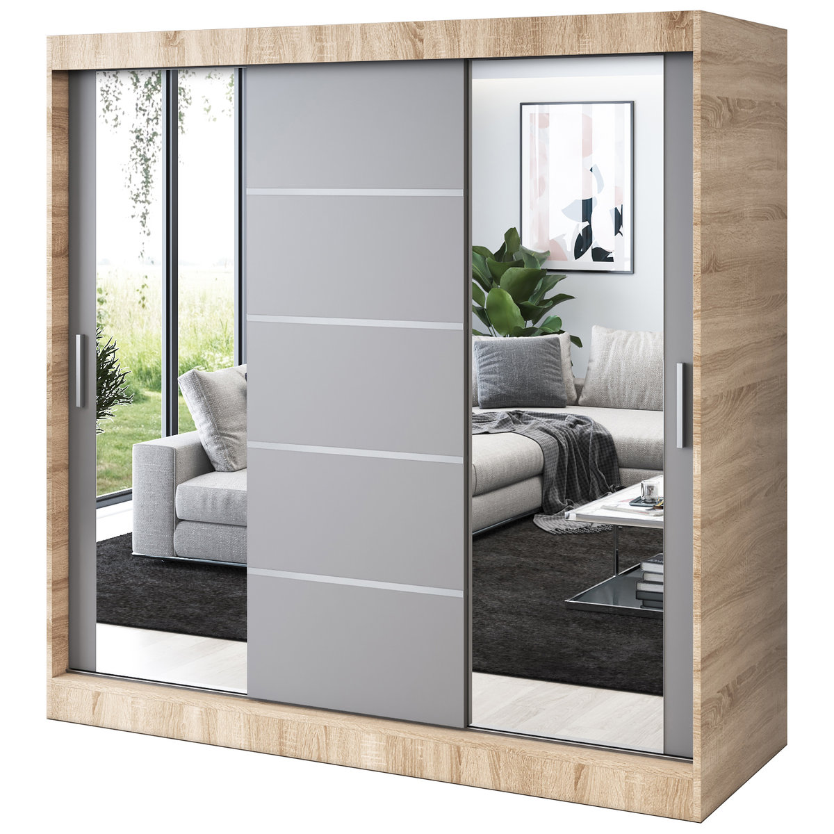 Szafa przesuwna 2 x Lustro 200x200 Ralf , Dąb Sonoma / Antracyt mat