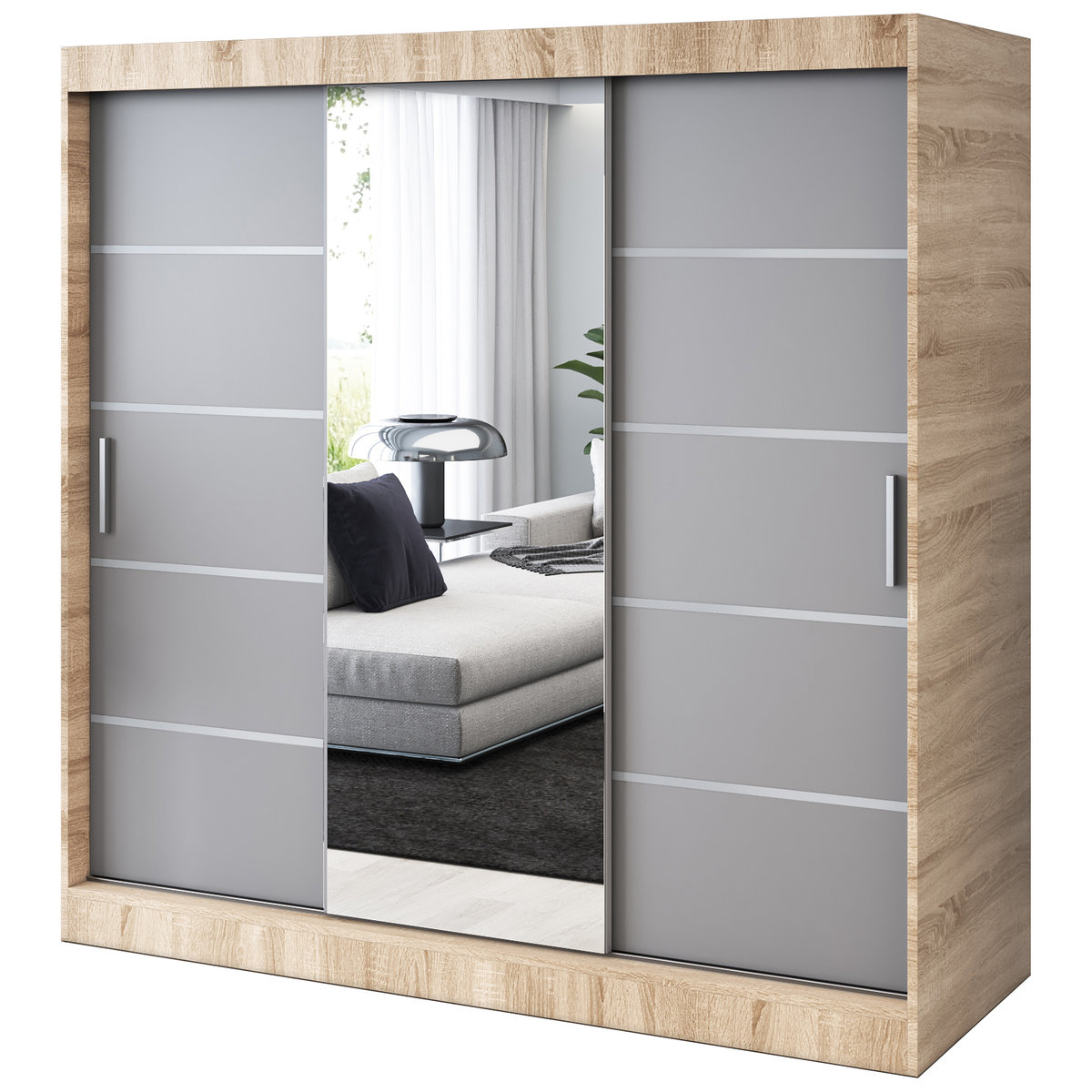 Szafa przesuwna 1 x Lustro 200x200 Pepe , Dąb Sonoma / Antracyt mat