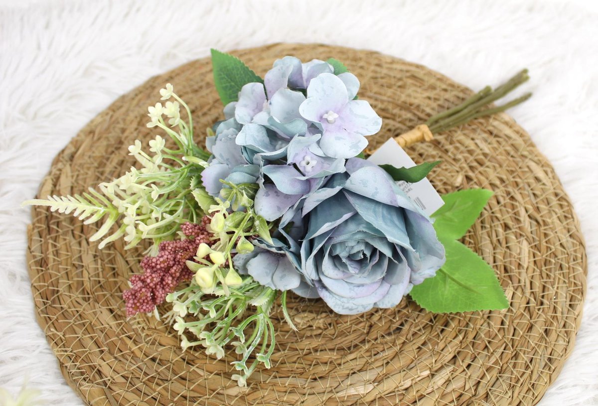 Bukiet Niebieskich Róż I Hortensji 32 Cm - 5 Łodyg - Wt-191D