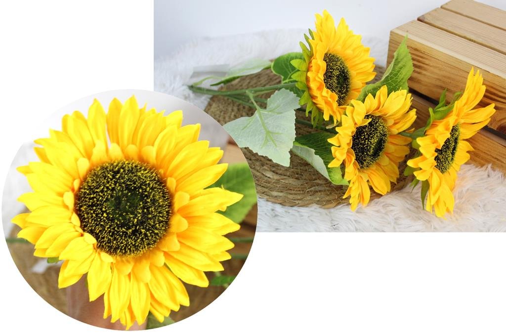 Sztuczny Słonecznik 3 Kwiaty, 90 Cm, Naturalny Wygląd, 2 Sztuki