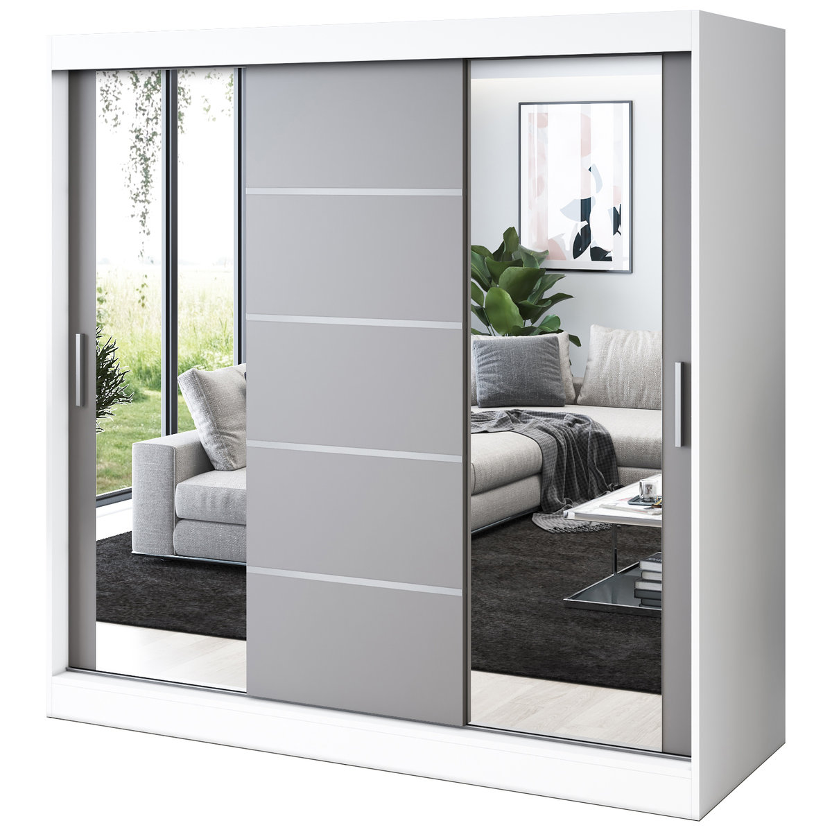 Szafa przesuwna 2 x Lustro 200x200 Ralf , Biały mat / Antracyt mat