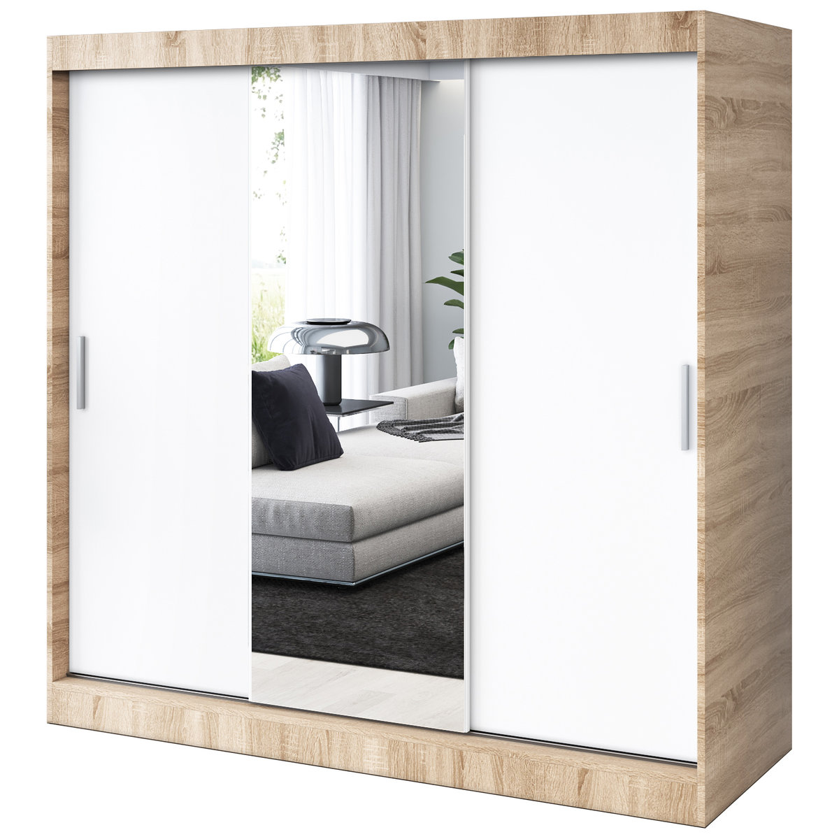 Szafa przesuwna 1x Lustro 200x200 Hugo , Dąb Sonoma / Biały mat
