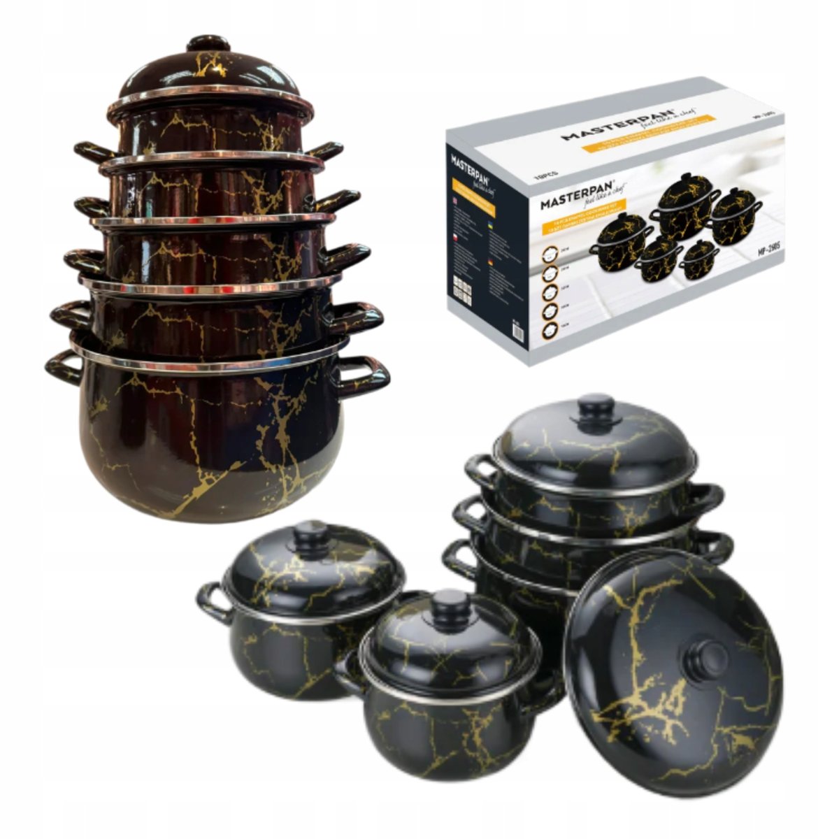 Zestaw 10 Emaliowanych Garnków do Gotowania na Gaz i Indukcję