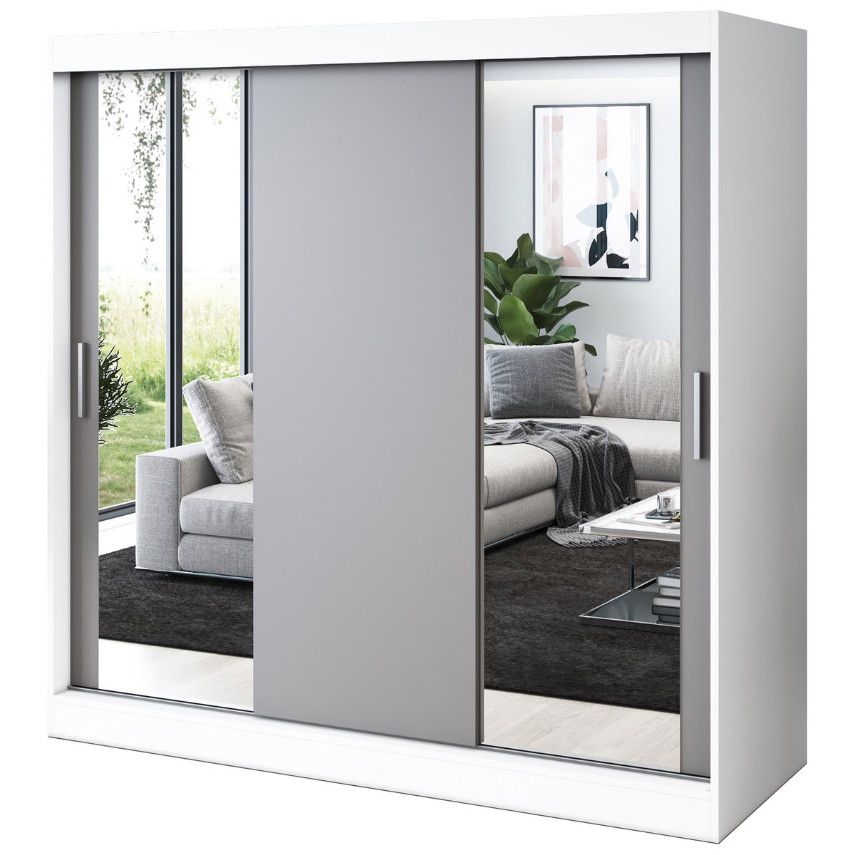 Szafa przesuwna 2x Lustro 200x200 Sofia , Biały mat / Antracyt mat