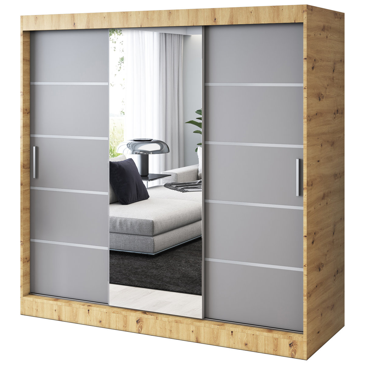 Szafa przesuwna 1 x Lustro 200x200 Pepe , Dąb Artisan / Antracyt mat