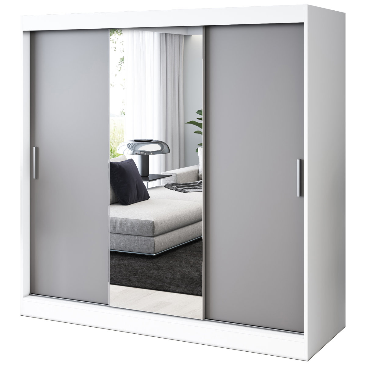 Szafa przesuwna 1x Lustro 200x200 Hugo , Biały mat / Antracyt mat