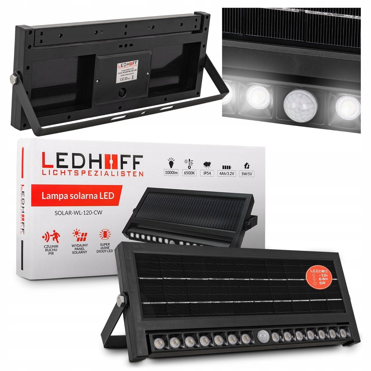 Halogen solarny LED lampa CZUJNIK RUCHU i ZMIERZCHU mocny ZEWNĘTRZNY 12h