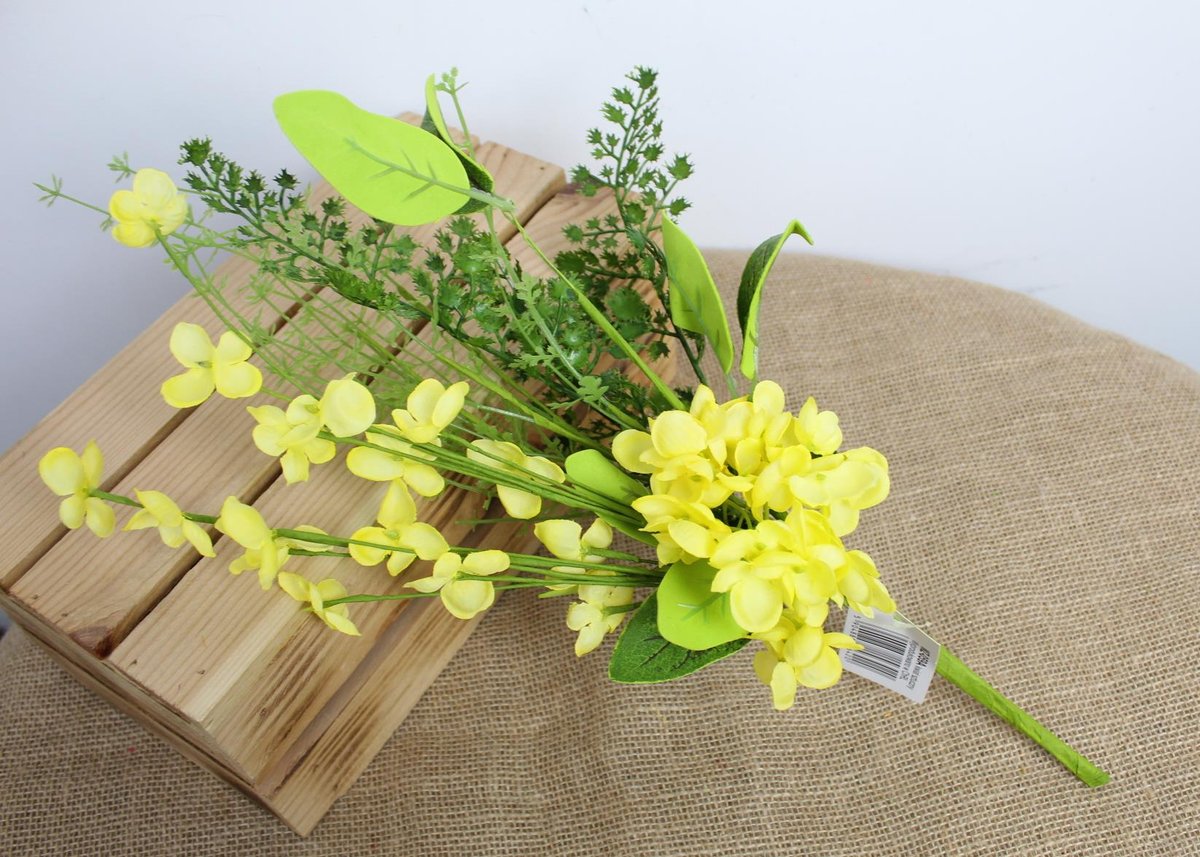 Mieszana Kompozycja Kwiatowa Z Hortensją, 48 Cm - Żółta, 7 Łodyg