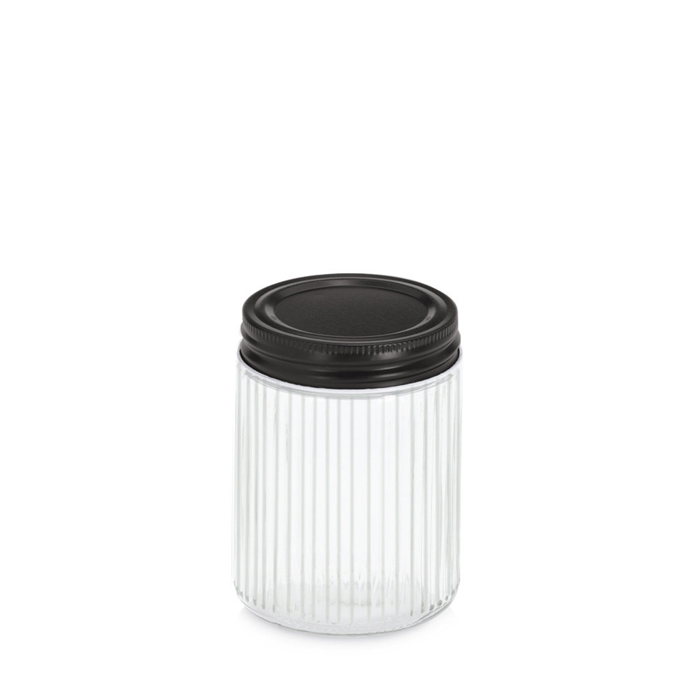 Słoik z metalową pokrywką KITCHEN ESSENTIALS, ryflowane szkło