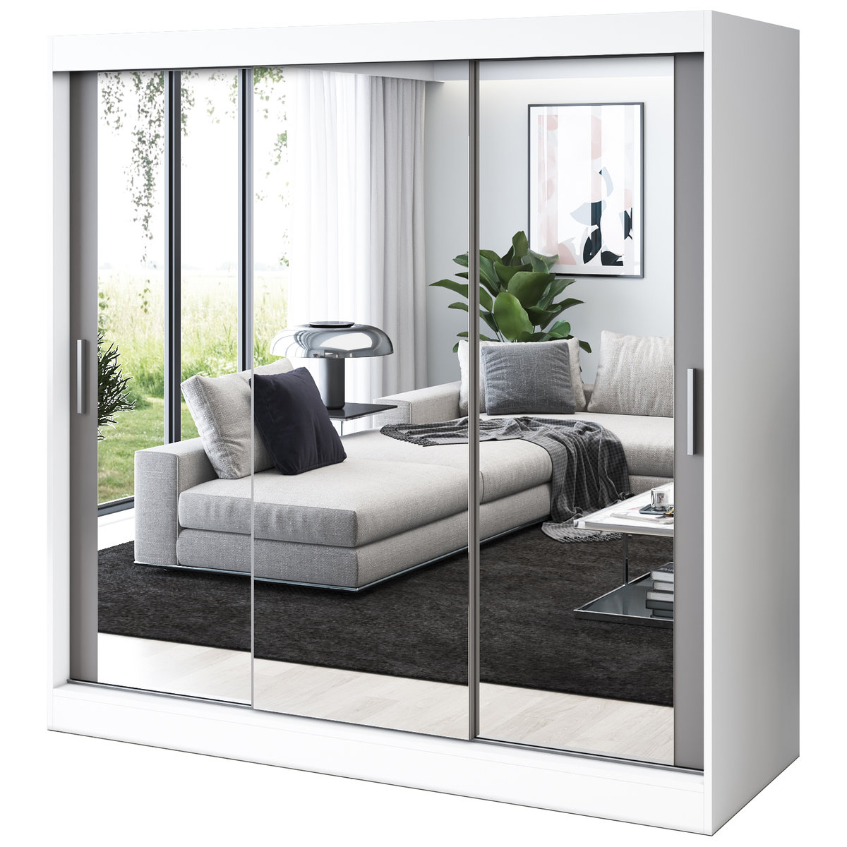 Szafa przesuwna 3x Lustro 200x200 Karl, Biały mat / Antracyt mat