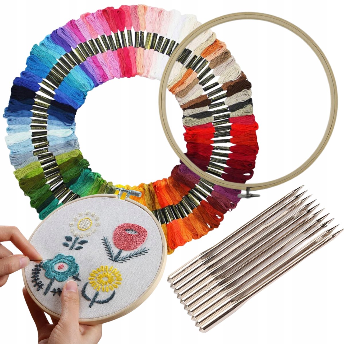 Mulina Zestaw Do Haftu 100Szt Nici Igły + Tamborek