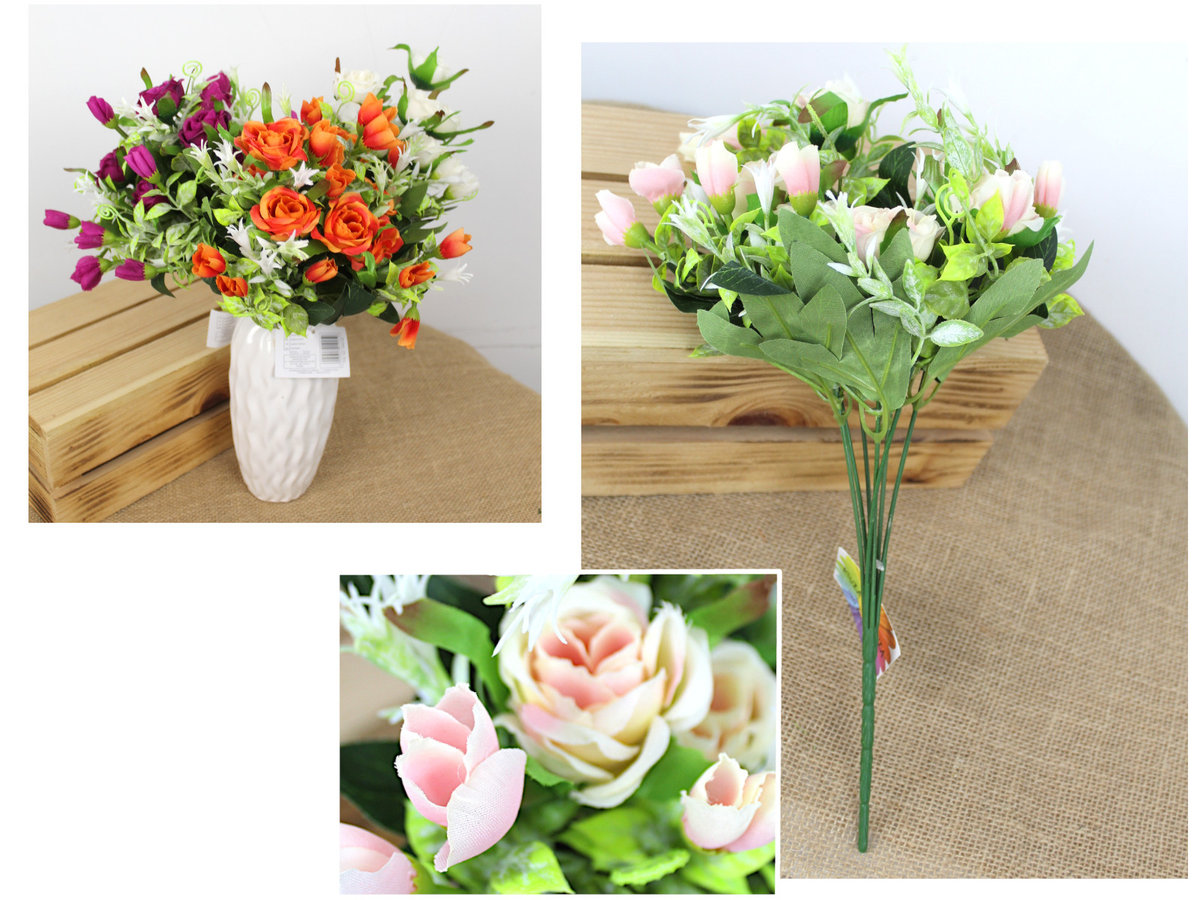 Bukiet Róż Z Pąkami, 7 Łodyg, Wys. 36 Cm, Różnorodne Kolory Kwe768