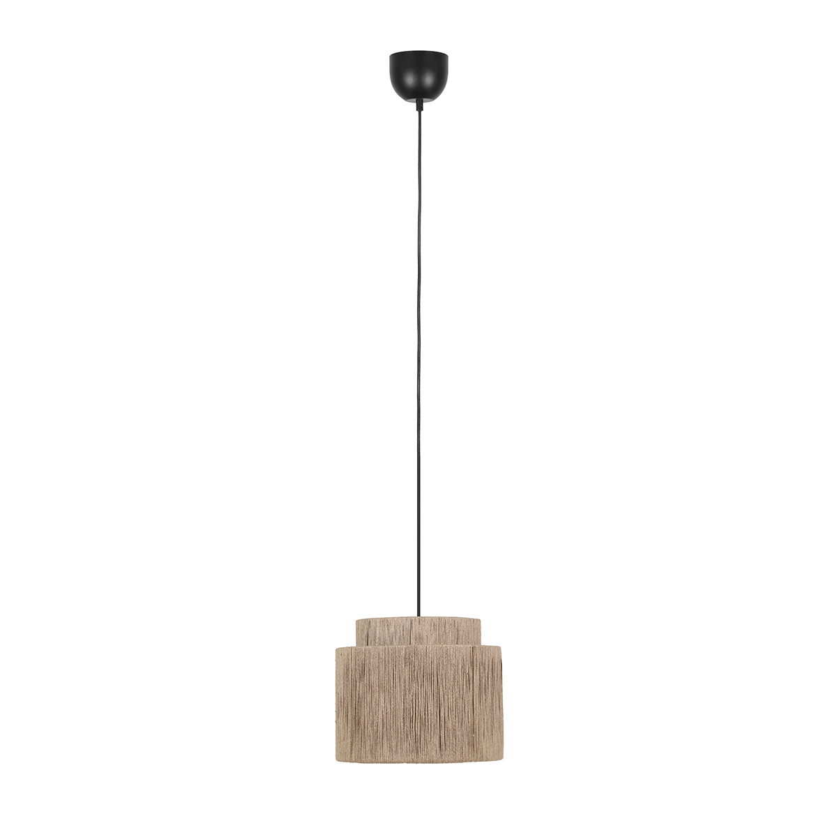Trio Leuchten Lampa wisząca Japandi czarna z brązowym sznurem 31 cm - Smilla