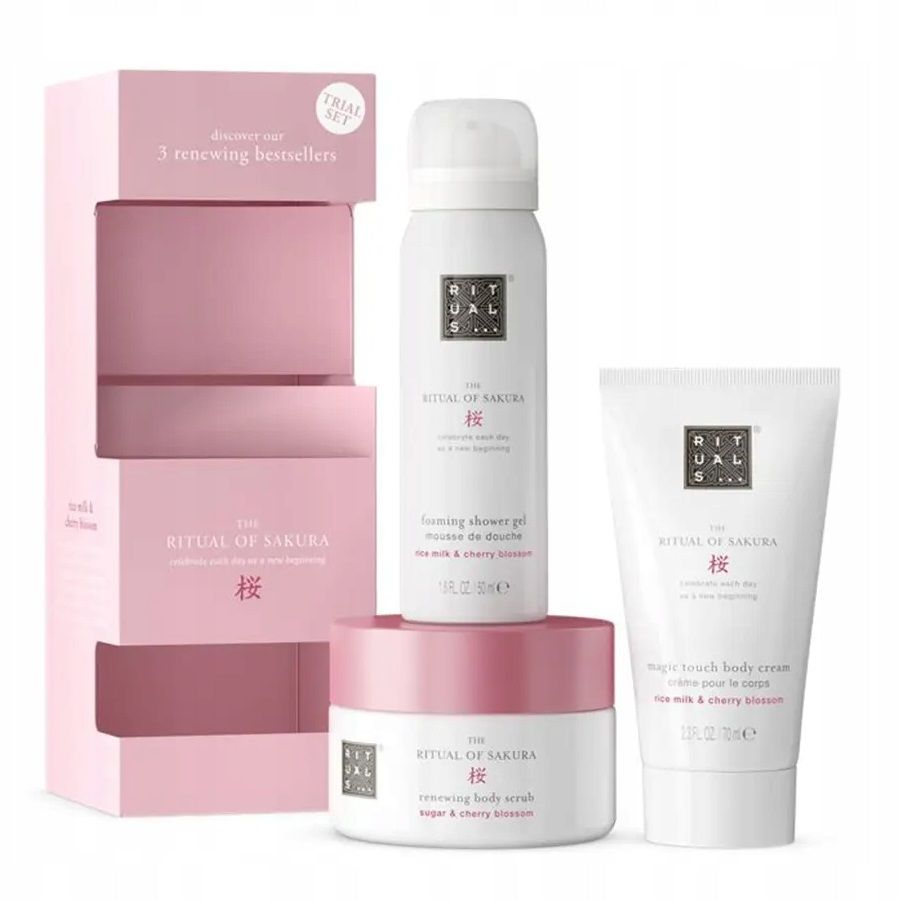 RITUALS SET The Ritual of Sakura peeling do ciała 125gr + pieniący żel pod prysznic 50ml + krem do ciała 70ml