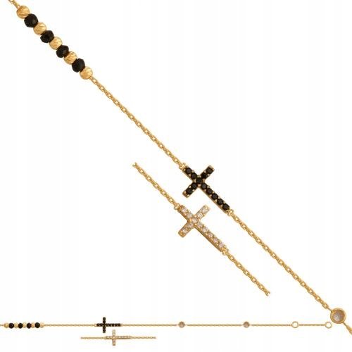 Złota Bransoletka Łańcuszkowa Krzyżyk 585 1.60 g, Dł. 19.00 cm Rodium