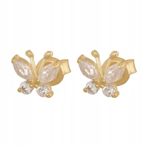 Złote Kolczyki Motylki 585 Na Sztyft 1.30 g Rodium