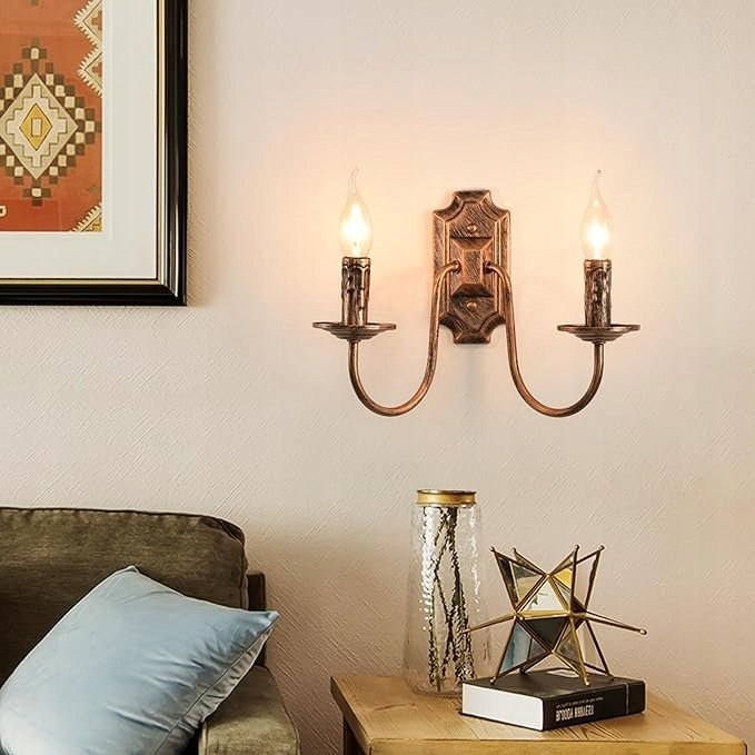 Lampa Kinkiet w Francuskim Stylu Vintage Antyczny Mosiądz Komplet 2 Sztuki