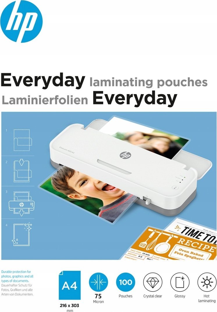 HP Folie laminacyjne HP EVERYDAY, A4, 75 mic, 100 szt., przezroczyste/połysk