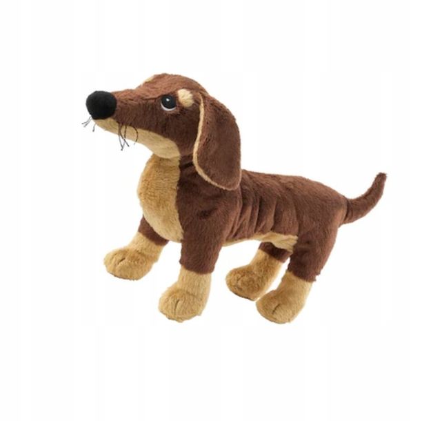 Pluszak maskotka przytulanka pies piesek Jamnik 44 cm IKEA SMASLUG brązowy