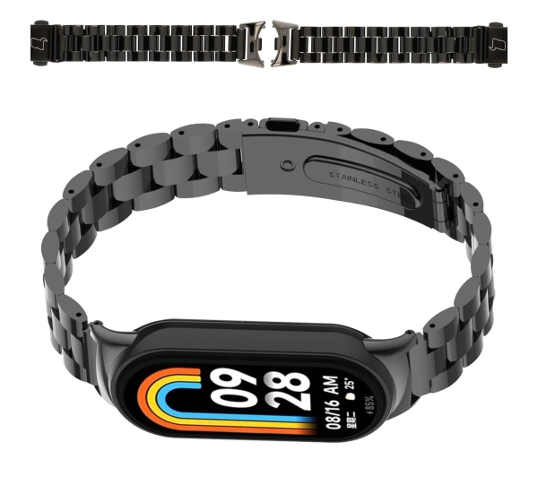 Bizon Pasek ze stali nierdzewnej Strap Watch Aura do Xiaomi Smart Band 9 / 9 NFC / 8, czarny