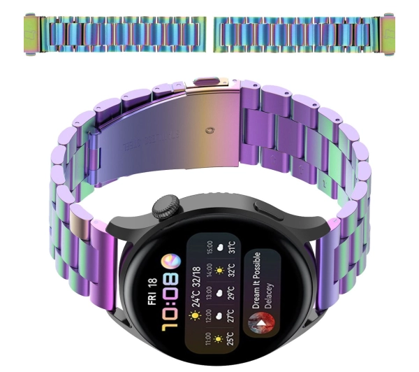 Bizon Pasek ze stali nierdzewnej Strap Watch Aura 18 mm do smartwatcha, tęczowy