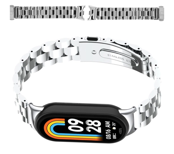 Bizon Pasek ze stali nierdzewnej Strap Watch Aura do Xiaomi Smart Band 9 / 9 NFC / 8, srebrny