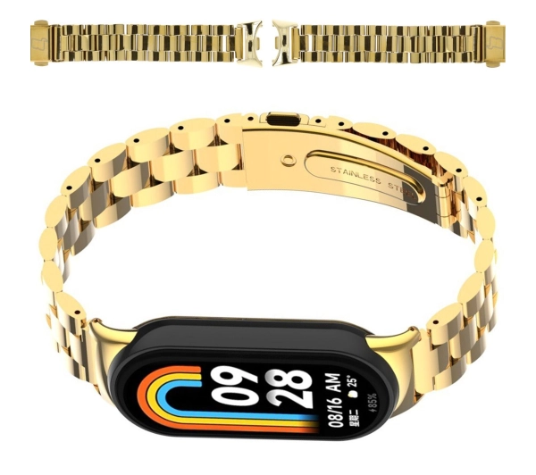 Bizon Pasek ze stali nierdzewnej Strap Watch Aura doXiaomi Smart Band 9 / 9 NFC / 8, złoty