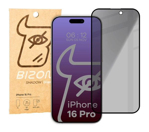 Bizon prywatyzujące pełne Edge Shadow do iPhone 16 Pro Przyciemniane
