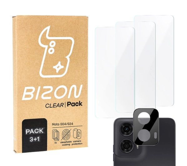 Bizon 3x szkło hartowane + szybka na aparat Clear 2 Pack do Motorola Moto G04/G24