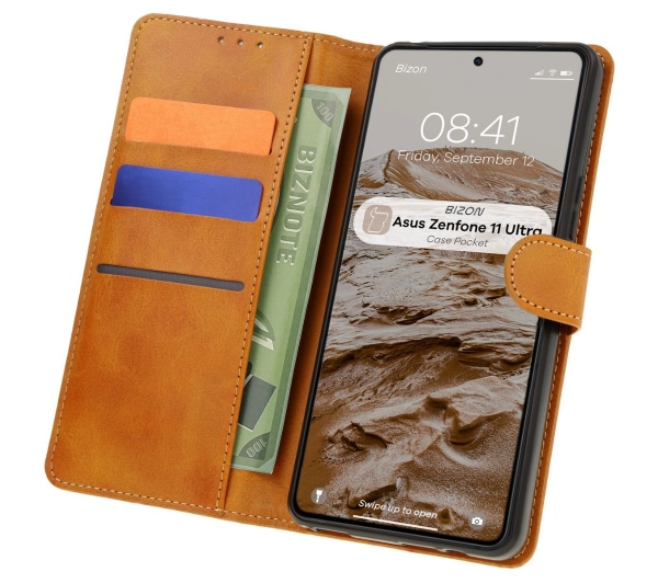 Bizon Etui z klapką Case Pocket do Asus Zenfone 11 Ultra, brązowe