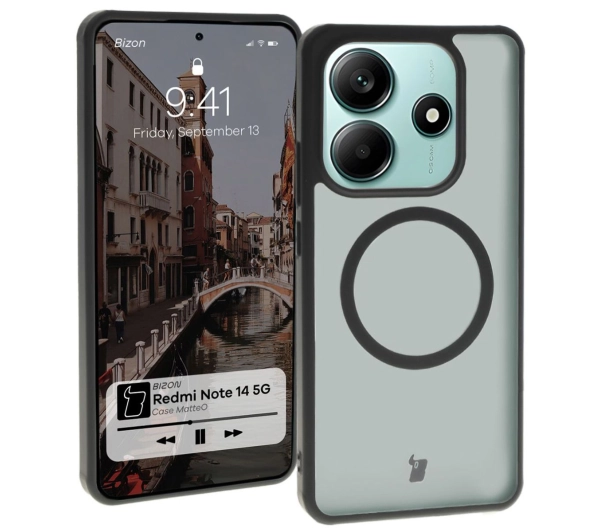 Bizon MatteO z MagSafe do Xiaomi Redmi Note 14 5G Półprzezroczyste z czarną ramką