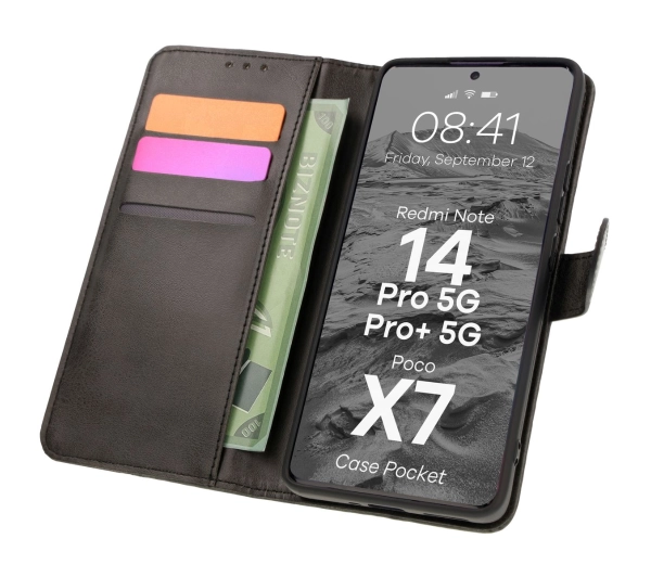 Bizon z klapką Pocket do Xiaomi Redmi Note 14 5G/Poco M7 Pro 5G Czarny